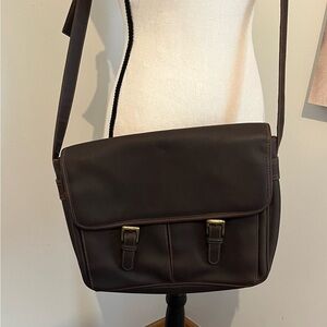 Faux Leather Multi Compartment Messenger Bag Brown EUC 10 x 12 x 4